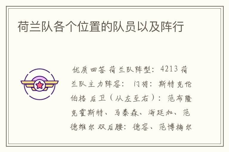 荷兰队各个位置的队员以及阵行