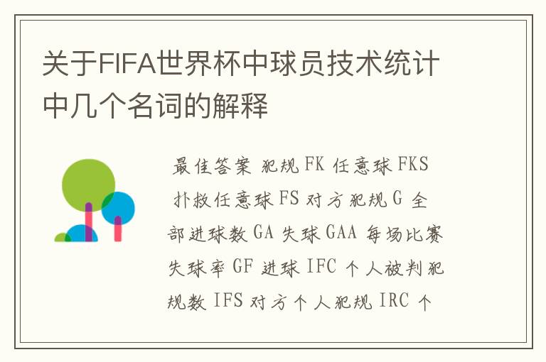 关于FIFA世界杯中球员技术统计中几个名词的解释