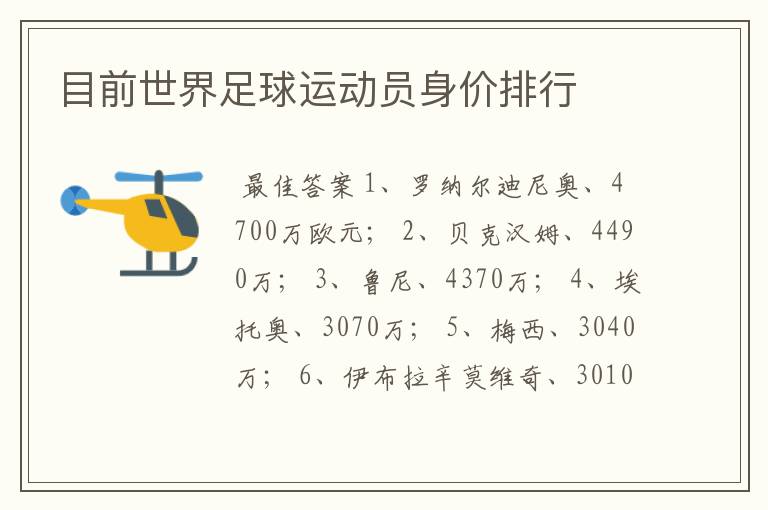 目前世界足球运动员身价排行