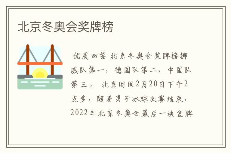 北京冬奥会奖牌榜