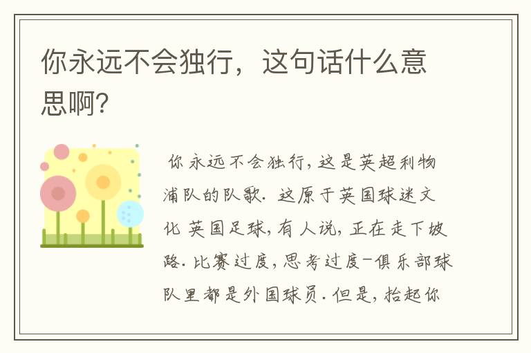 你永远不会独行,这句话什么意思啊?