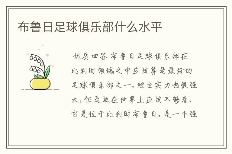 布鲁日足球俱乐部什么水平