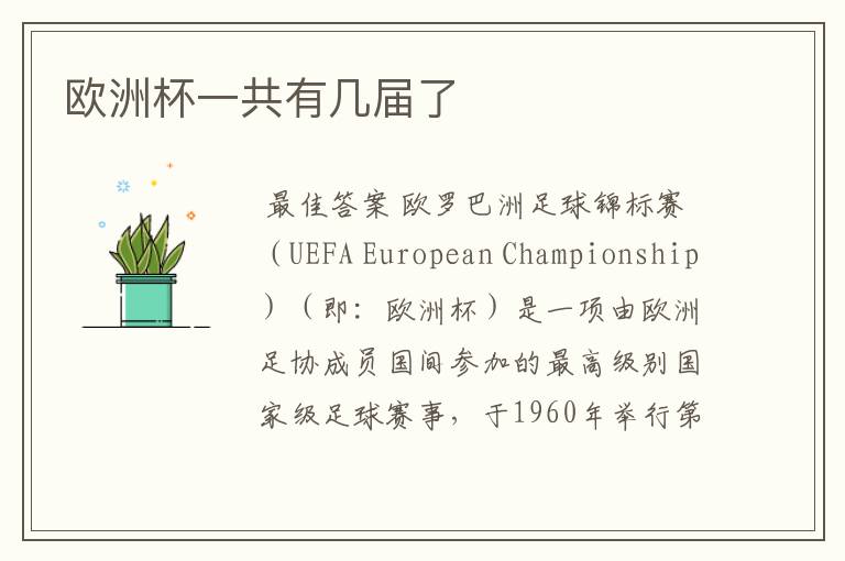 欧洲杯一共有几届了