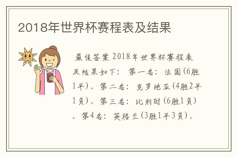 2018年世界杯赛程表及结果