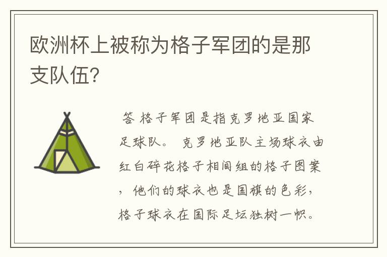 欧洲杯上被称为格子军团的是那支队伍?