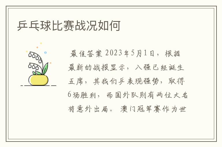 乒乓球比赛战况如何