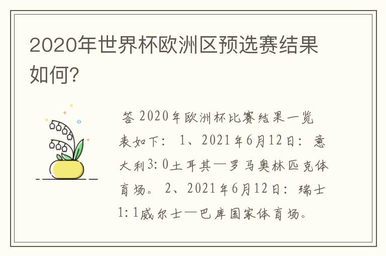 2020年世界杯欧洲区预选赛结果如何？