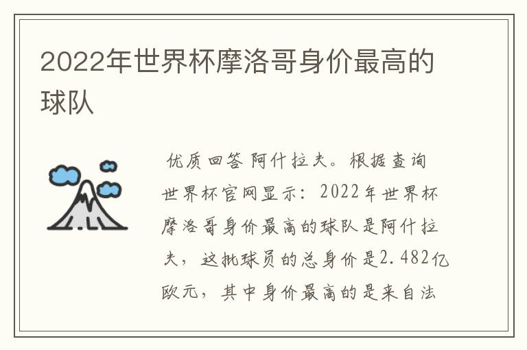 2022年世界杯摩洛哥身价最高的球队