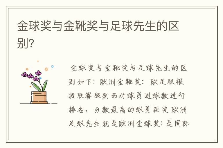 金球奖与金靴奖与足球先生的区别?