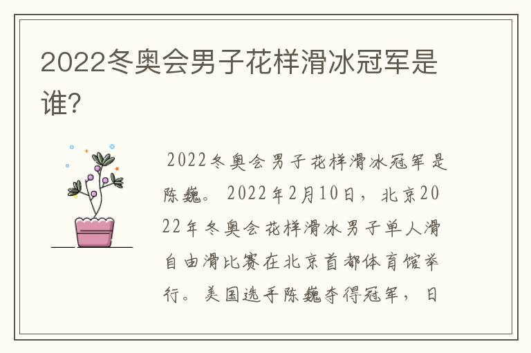 2022冬奥会男子花样滑冰冠军是谁?