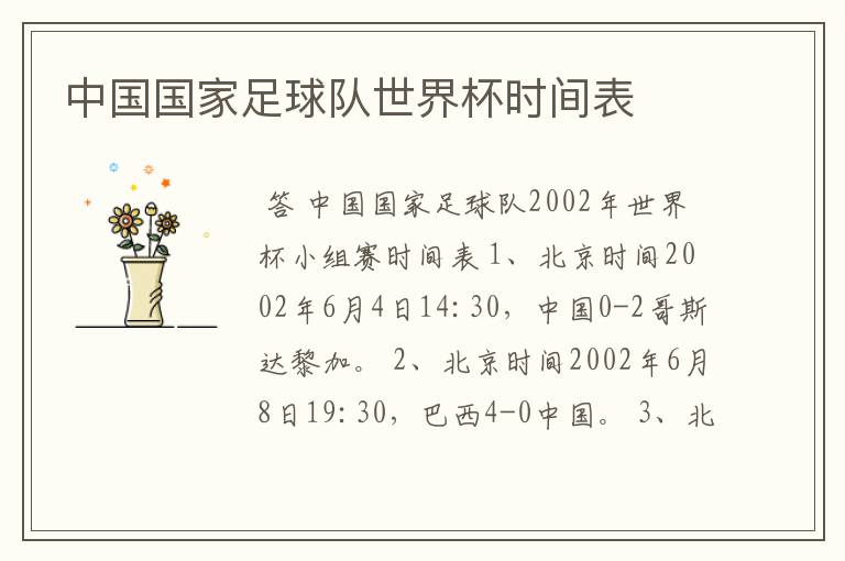 中国国家足球队世界杯时间表