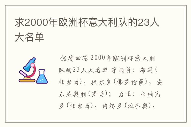 求2000年欧洲杯意大利队的23人大名单