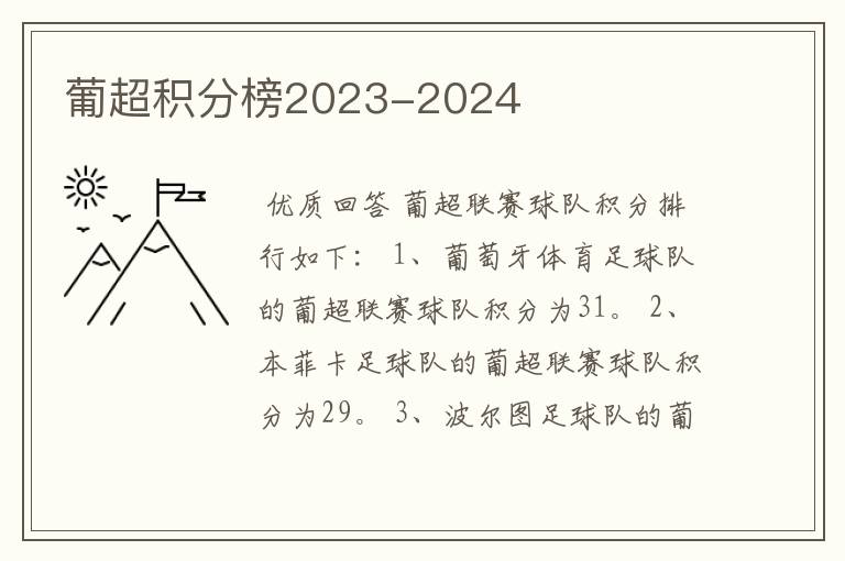 葡超积分榜2023-2024