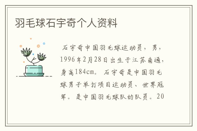 羽毛球石宇奇个人资料