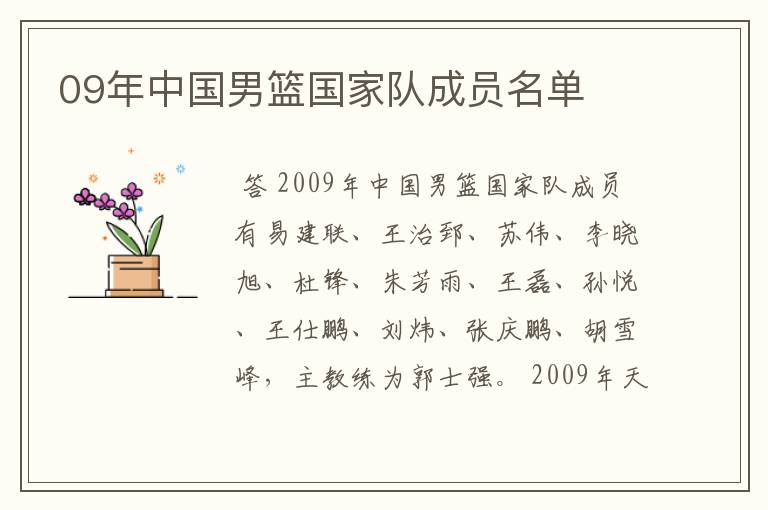 09年中国男篮国家队成员名单
