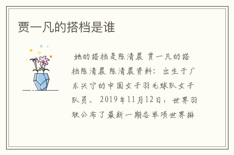 贾一凡的搭档是谁
