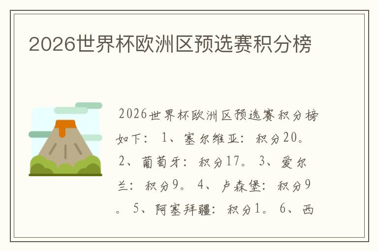 2026世界杯欧洲区预选赛积分榜