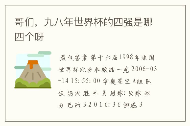 哥们,九八年世界杯的四强是哪四个呀
