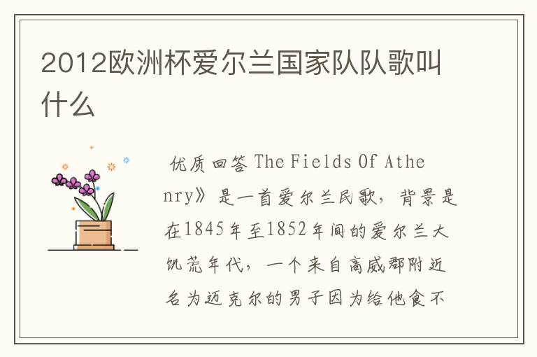 2012欧洲杯爱尔兰国家队队歌叫什么