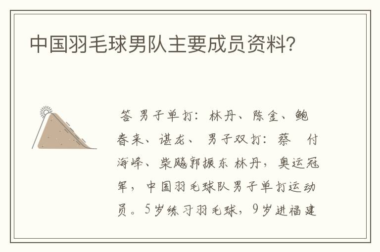 中国羽毛球男队主要成员资料?