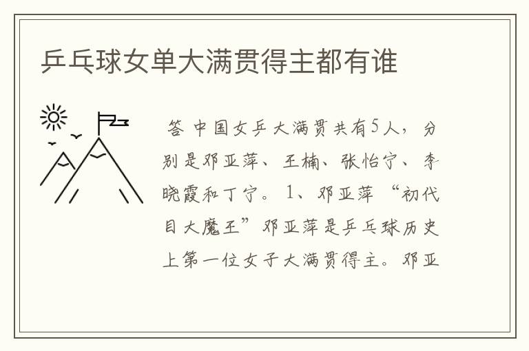 乒乓球女单大满贯得主都有谁