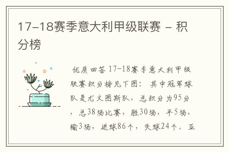 17-18赛季意大利甲级联赛 - 积分榜