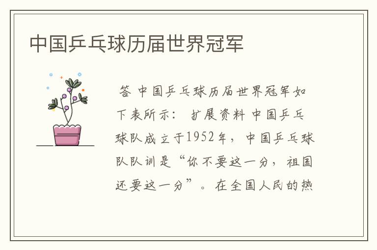 中国乒乓球历届世界冠军