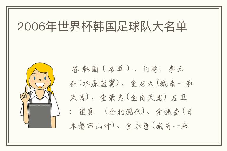 2006年世界杯韩国足球队大名单