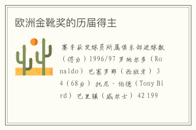 欧洲金靴奖的历届得主