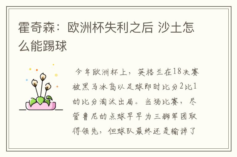 霍奇森:欧洲杯失利之后 沙土怎么能踢球
