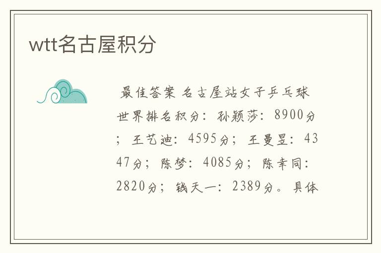 wtt名古屋积分