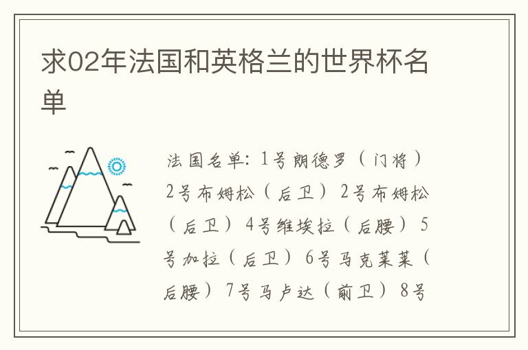 求02年法国和英格兰的世界杯名单