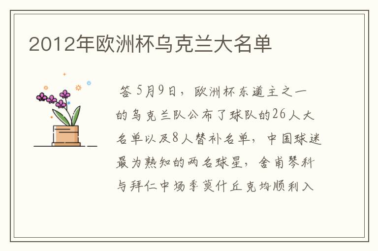 2012年欧洲杯乌克兰大名单
