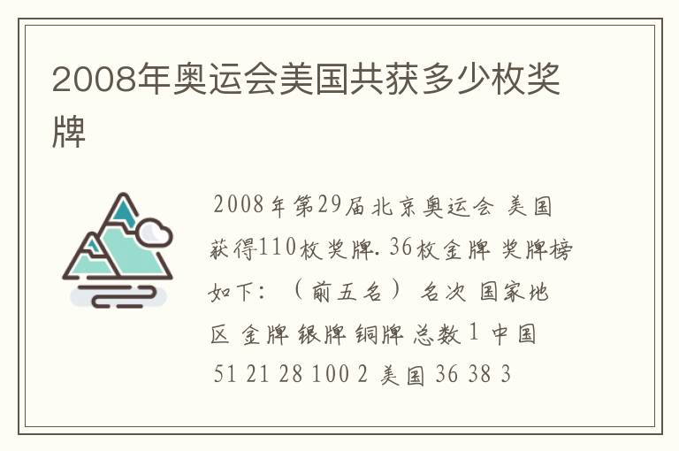 2008年奥运会美国共获多少枚奖牌