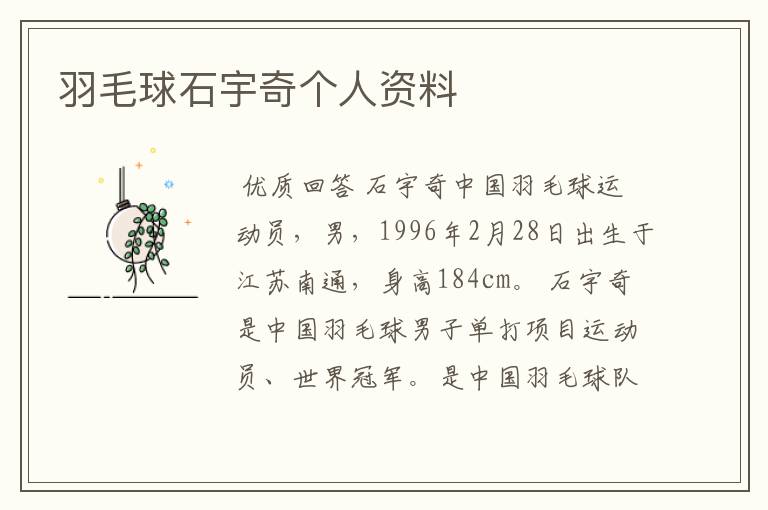 羽毛球石宇奇个人资料