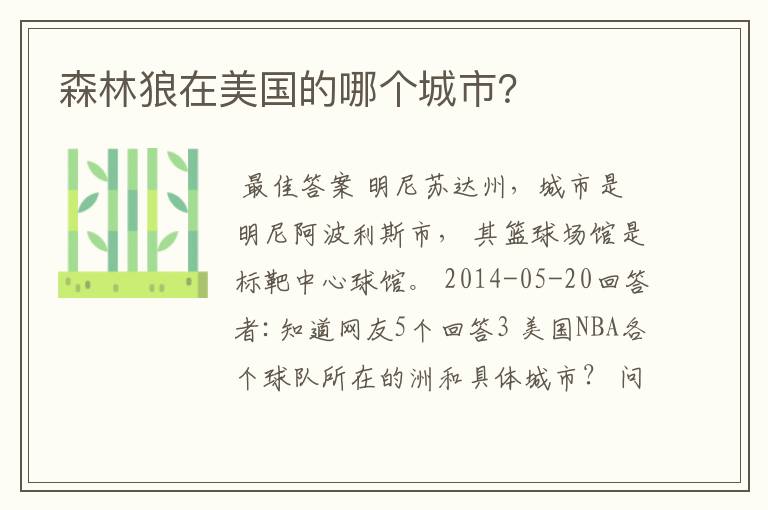 森林狼在美国的哪个城市？