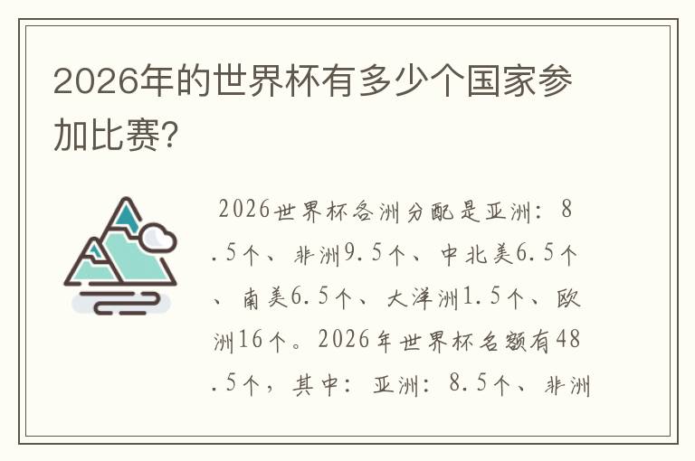 2026年的世界杯有多少个国家参加比赛?