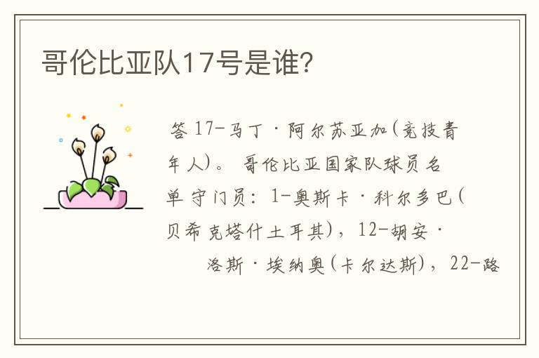 哥伦比亚队17号是谁?
