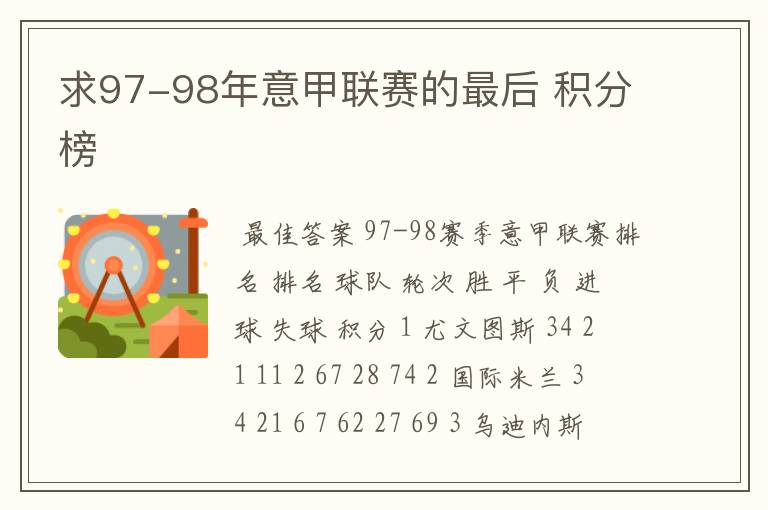 求97-98年意甲联赛的最后 积分榜