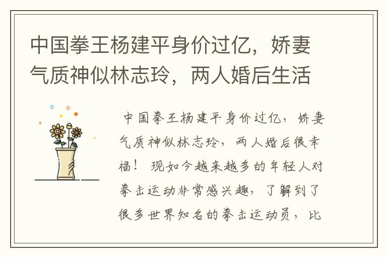 中国拳王杨建平身价过亿,娇妻气质神似林志玲,两人婚后生活如何?
