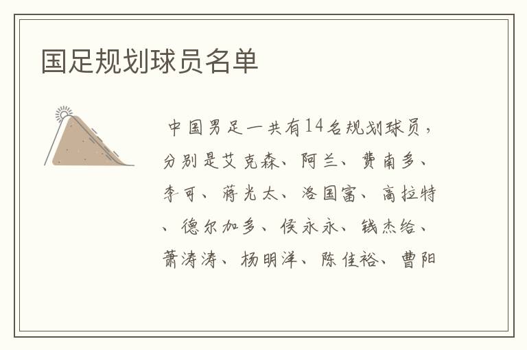 国足规划球员名单