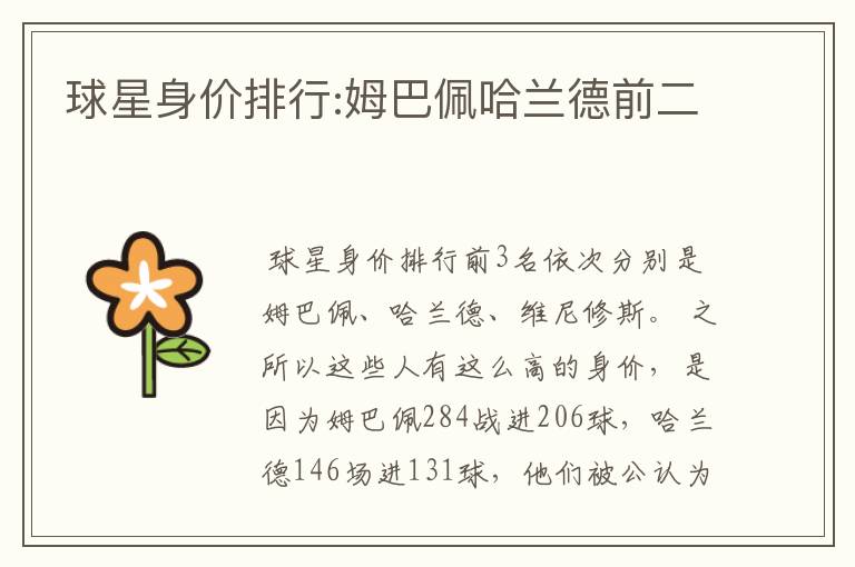 球星身价排行:姆巴佩哈兰德前二