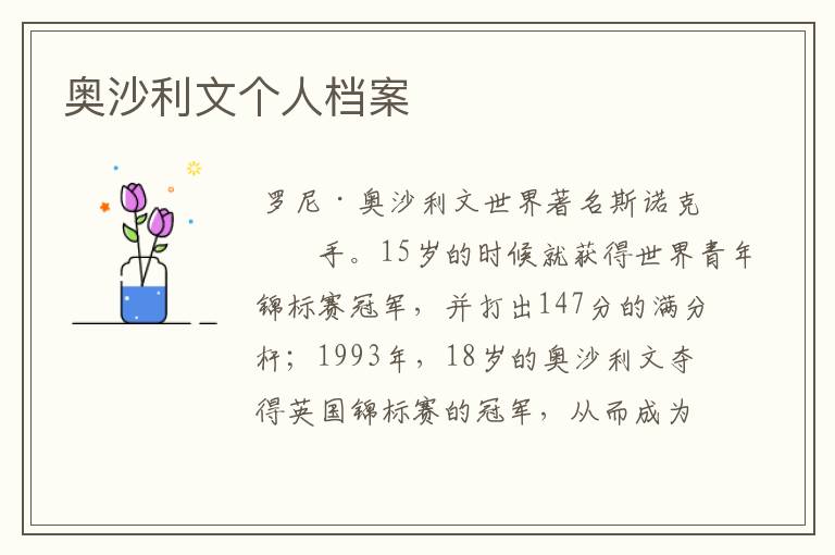 奥沙利文个人档案