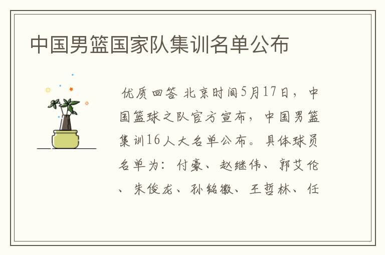 中国男篮国家队集训名单公布
