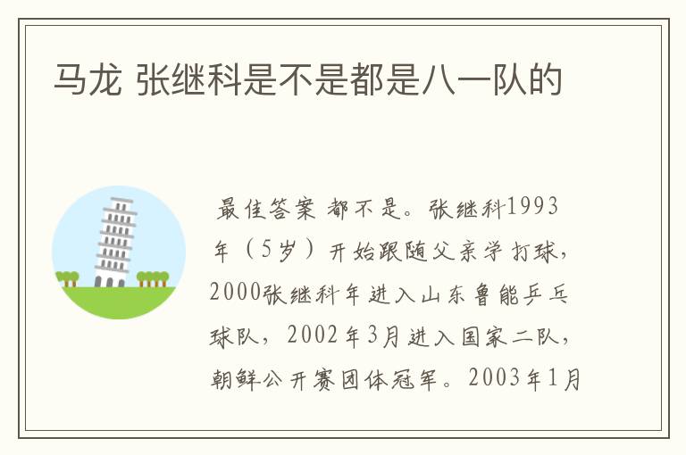 马龙 张继科是不是都是八一队的