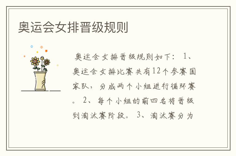 奥运会女排晋级规则