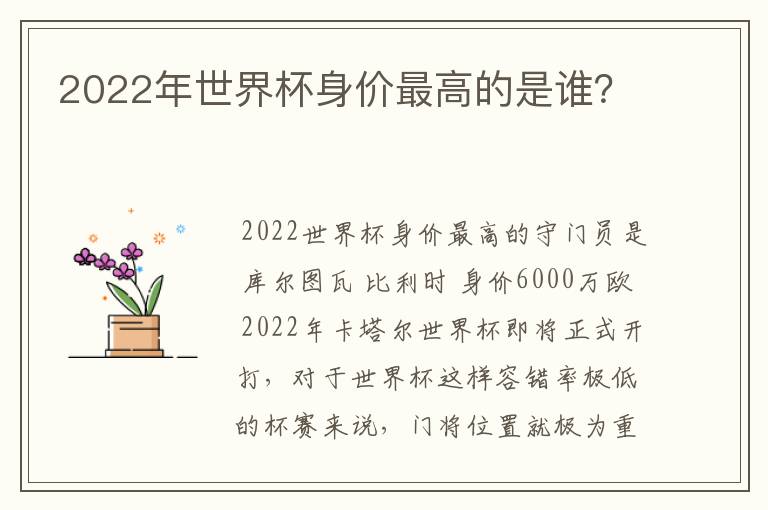 2022年世界杯身价最高的是谁?