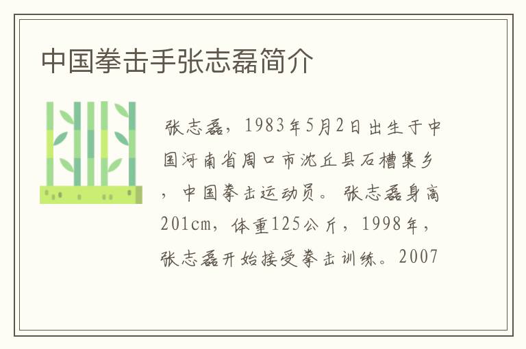 中国拳击手张志磊简介