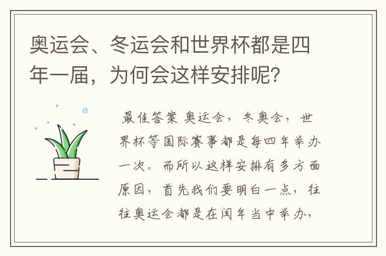 奥运会、冬运会和世界杯都是四年一届,为何会这样安排呢?