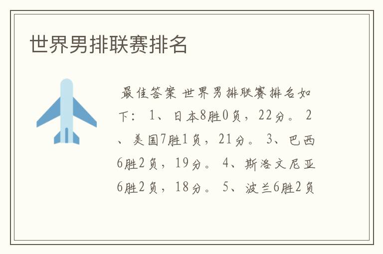 世界男排联赛排名